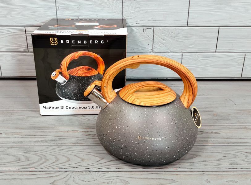Чайник со свистком из нержавеющей стали 3л Edenberg EB-8802 / Чайник для плиты Серый EB-8802-черн фото