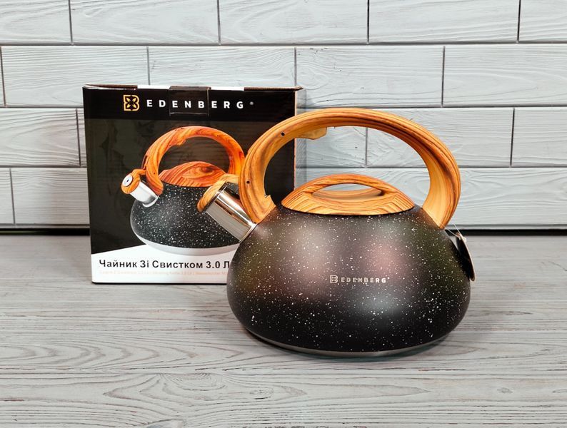 Чайник для плити Edenberg EB-8802 3 л чорний сталевий зі свистком EB-8802-черн фото
