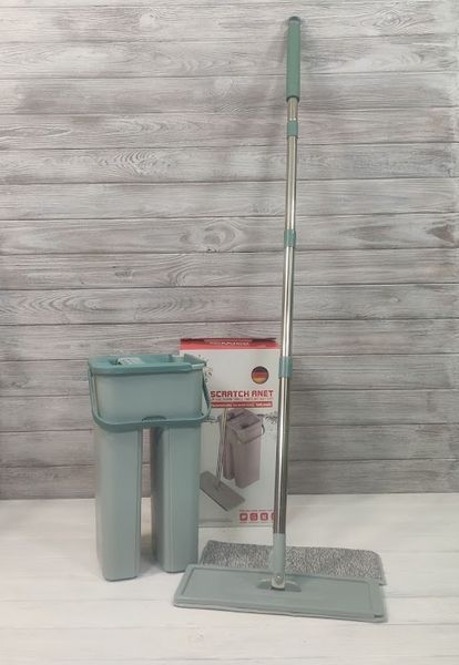 Швабра с ведром с автоматическим отжимом (2 смен. насадки) Мятный Flat Mop, поломойка, швабра для мойки полов 10050-Мят фото