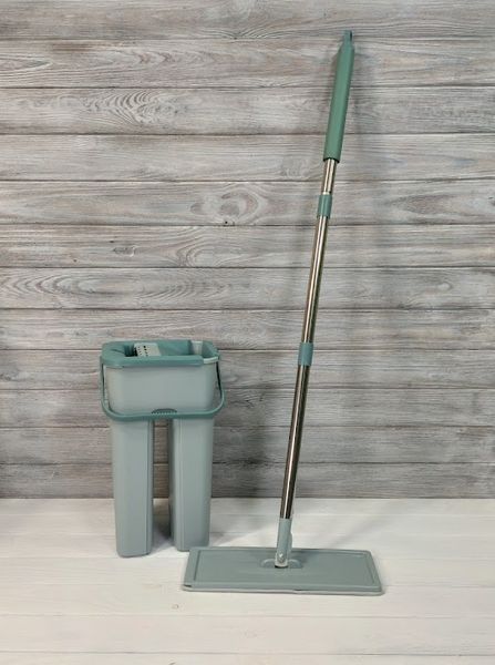 Швабра с ведром с автоматическим отжимом (2 смен. насадки) Мятный Flat Mop, поломойка, швабра для мойки полов 10050-Мят фото