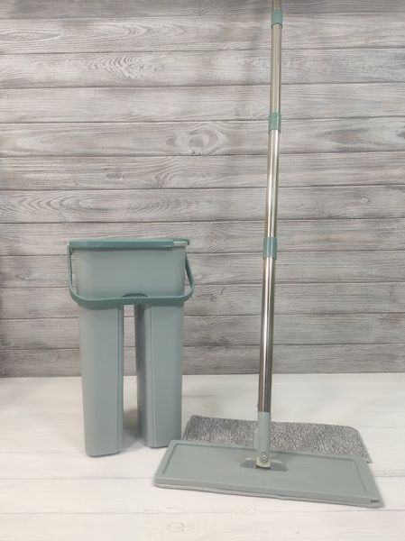 Швабра с ведром с автоматическим отжимом (2 смен. насадки) Мятный Flat Mop, поломойка, швабра для мойки полов 10050-Мят фото