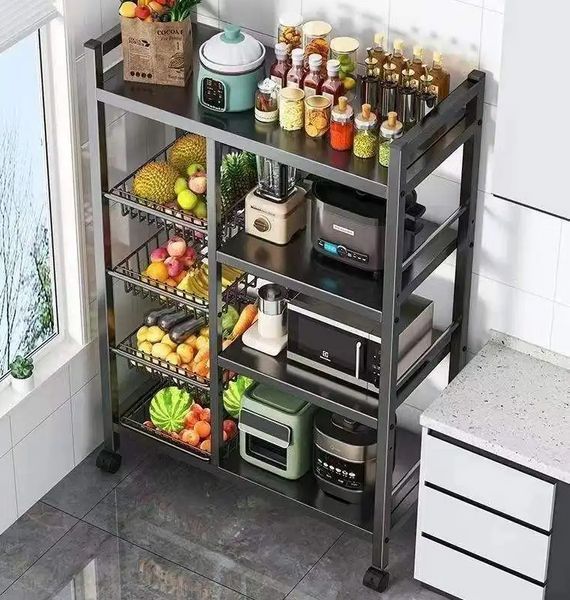 Багатофункціональна етажерка з кошиками на коліщатках 4 яруси 135*32*80 см/ Стелаж металевий M50282-S M50282-S фото