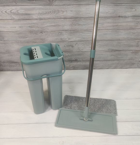Швабра с ведром с автоматическим отжимом (2 смен. насадки) Мятный Flat Mop, поломойка, швабра для мойки полов 10050-Мят фото
