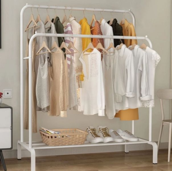 Напольная двойная стойка для одежды Double floor Hanger - Белая /Портативная вешалка для одежды и обуви GR4312-белая фото