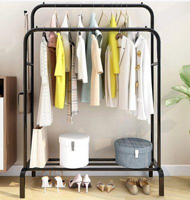 Напольная двойная стойка для одежды Double floor Hanger - Черная /Портативная вешалка для одежды и обуви GR4313-черная фото