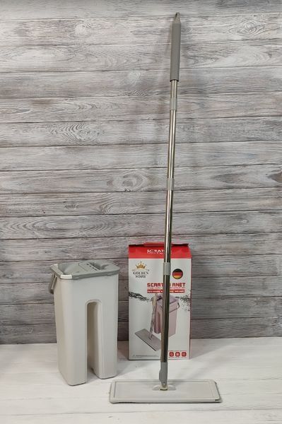 Швабра с ведром с автоматическим отжимом (2 смен. насадки) Белый Flat Mop, поломойка, швабра для мойки полов 10050-Бел фото