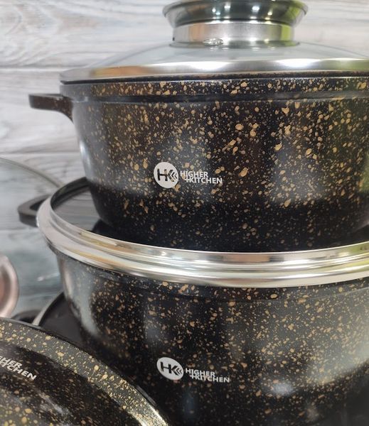 Набір казанів (кастрюль) з антипригарним покриттям Higher Kitchen HK-305 - Бронза Набір кухонного посуду HK-305-Бронза фото