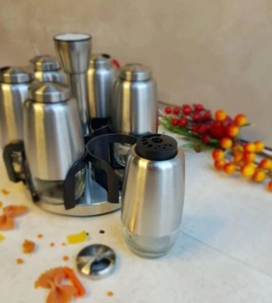 Набор емкостей для специй Frico FRU-129 6шт на крутящейся подставке из нержавеющей стали/ Спецовница FRU-129 фото