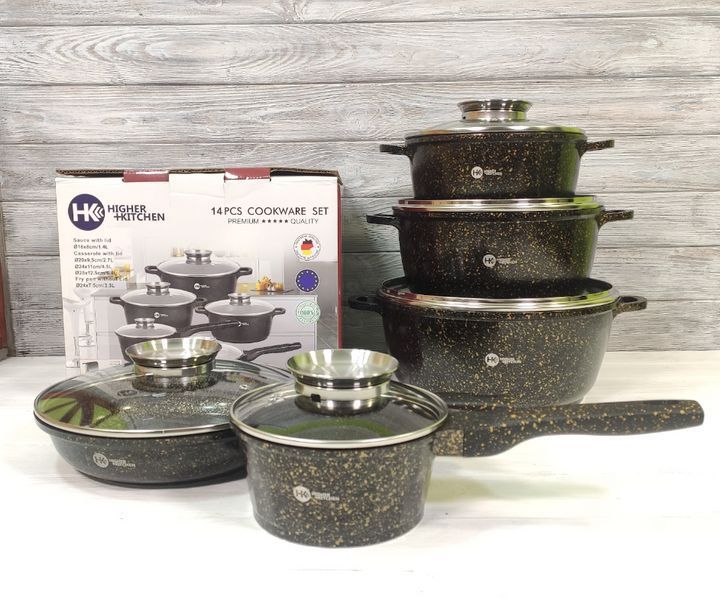 Набір казанів (кастрюль) з антипригарним покриттям Higher Kitchen HK-305 - Бронза Набір кухонного посуду HK-305-Бронза фото