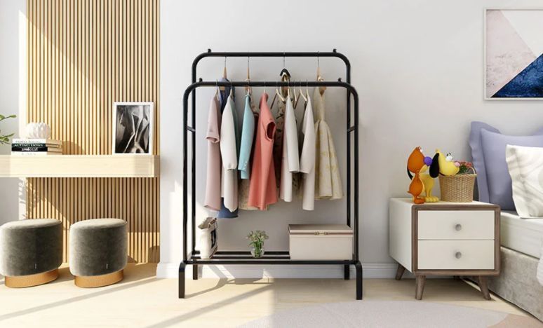 Напольная двойная стойка для одежды Double floor Hanger - Черная /Портативная вешалка для одежды и обуви GR4313-черная фото