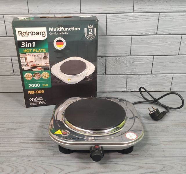 Электроплита одноконфорочная Дисковая Rainberg RB-009 1500 ВТ, мини плита 1 конфорка настольная бытовая RB-009 фото