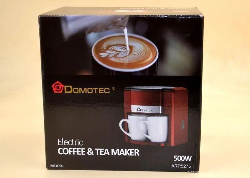 Кофемашина чорна/червона DOMOTEC MS-0708/0705 крапельна 500 Вт з двома керамічними чашками по 150 мл 0708 фото