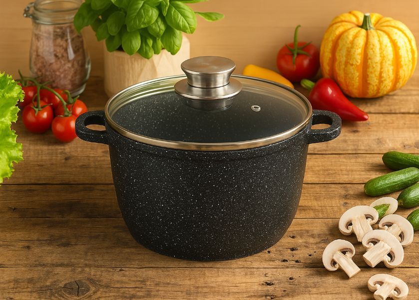 Глубокая кастрюля - казан 6,8л / 24*18см Styleberg ST-1514 с мраморным антипригарным покрытием и крышкой ST-1514 фото