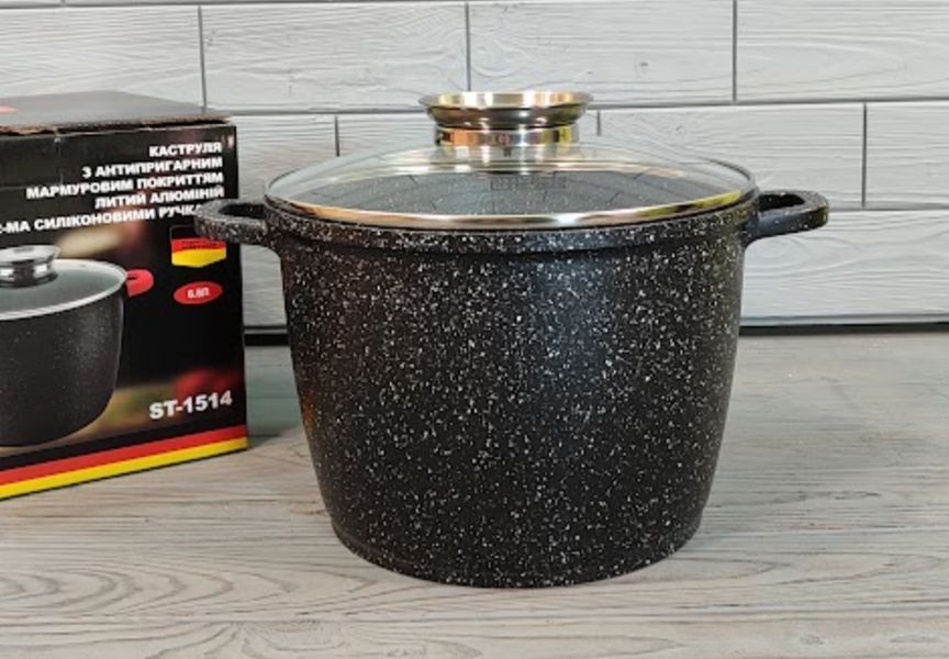 Глубокая кастрюля - казан 6,8л / 24*18см Styleberg ST-1514 с мраморным антипригарным покрытием и крышкой ST-1514 фото