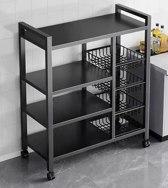 Багатофункціональна етажерка з кошиками на коліщатках 4 яруси 135*32*90 см/ Стелаж металевий M50282-M M50282-M фото