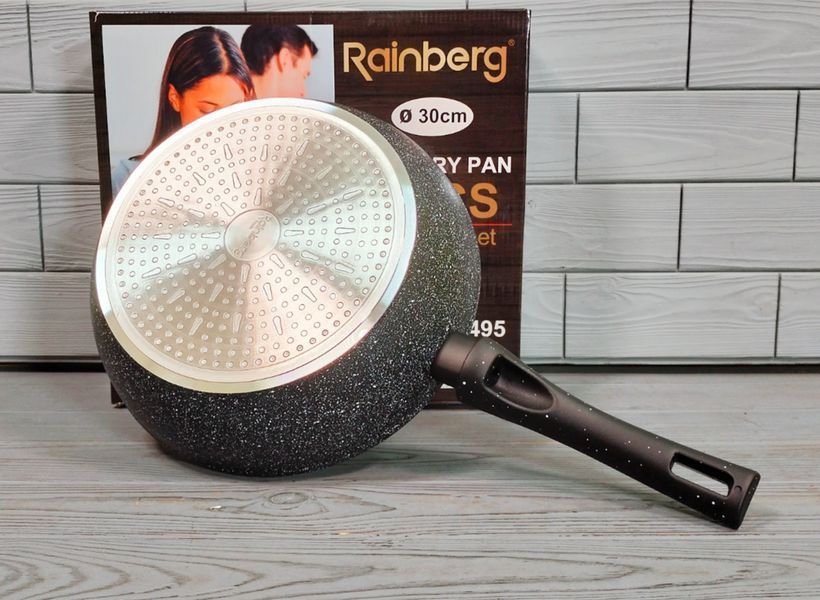 Универсальная сковорода 30см с мраморным антипригарным покрытием Rainberg RB-2495 / Сковорода для всех плит RB-2495 фото