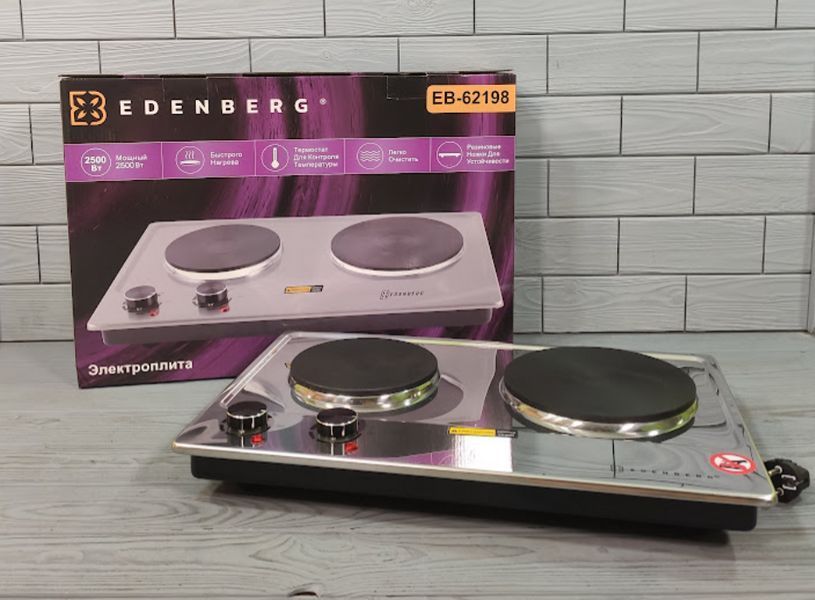 Двухконфорочная электроплита Edenberg EB-62198 (2500 ВТ) / Плита электрическая настольная 2 конфорки EB-62198 фото
