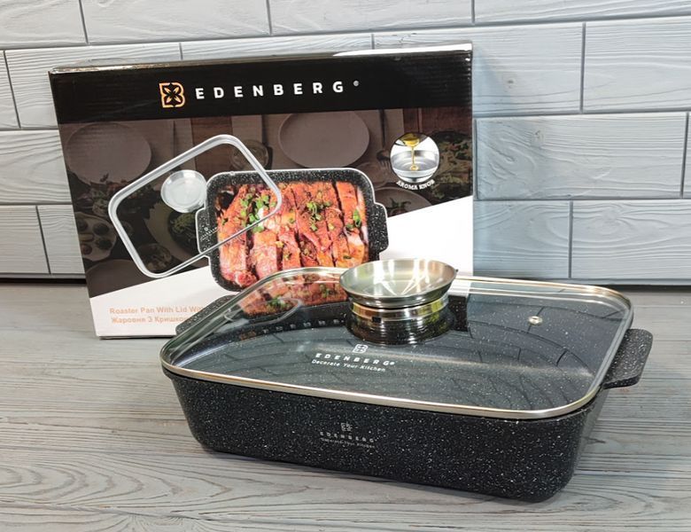 Глибока жаровня Edenberg EB-12121 3,2 л з кришкою та кнопкою для олії, антипригарна форма для духовки EB-12121 фото