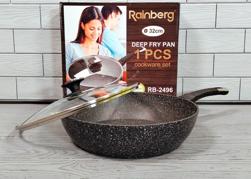 Универсальная сковорода 32см с мраморным антипригарным покрытием Rainberg RB-2496 / Сковорода для всех плит RB-2496 фото