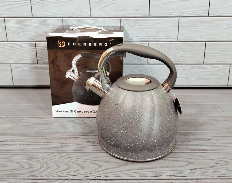 Чайник для плити Edenberg EB-1904 3 л Сірий із металевою кришкою та свистком EB-1904-черн фото