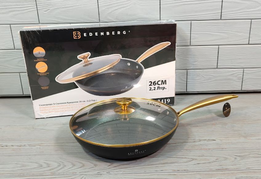 Сковорідка 26 см Edenberg EB-3419 для всіх плит з кришкою та турбоіндукційним дном EB-3419 фото