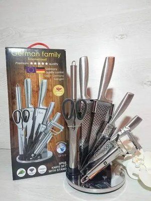 Набір кухонних ножів 8 предметів German Family GF-S12 / Кухонні ножі на підставці, що крутиться GF-S12 фото