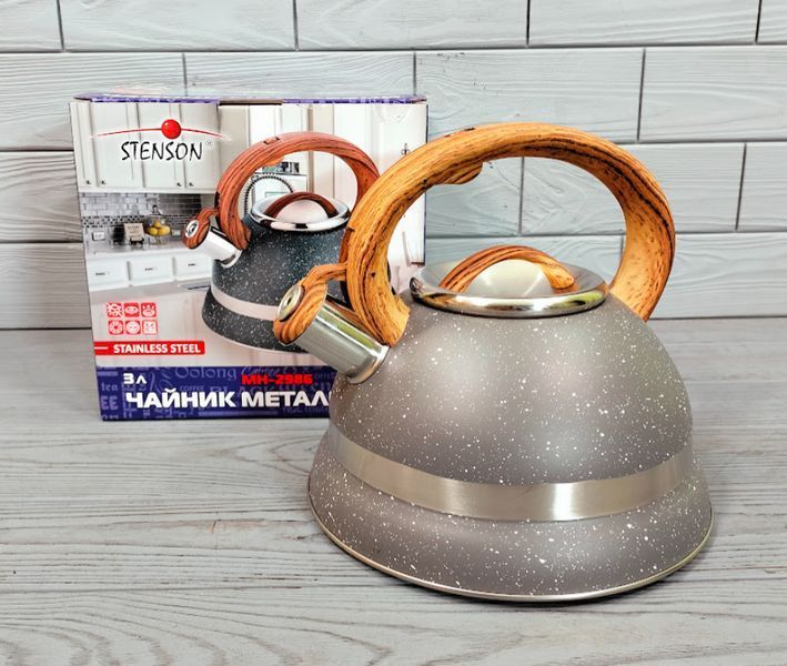 Чайник із нержавіючої сталі Stenson MH-2986 3 л для дому та кухні зі свистком та ручкою під дерево MH-2986-2 фото
