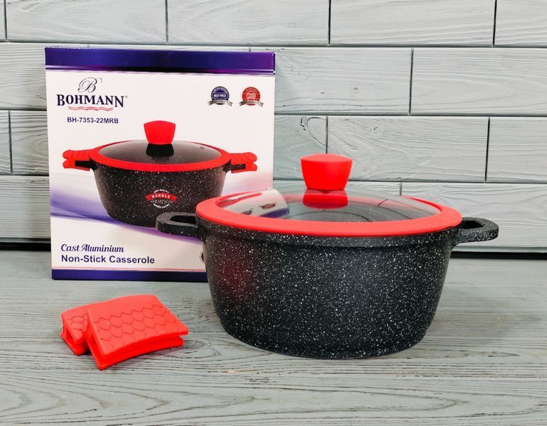 Каструля &mdash; казан 3л / 22см Bohmann BH-7353-22MRB з мармуровим покриттям / Каструля з антипригарним покриттям BH-7353-22MRB фото