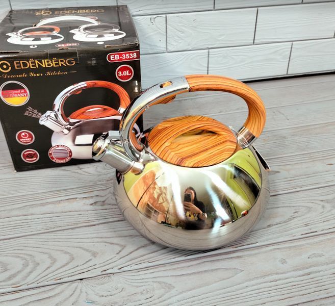 Чайник со свистком из нержавеющей стали 3л Edenberg EB-3538 / Чайник для плиты Коричневый EB-3538-коричн фото