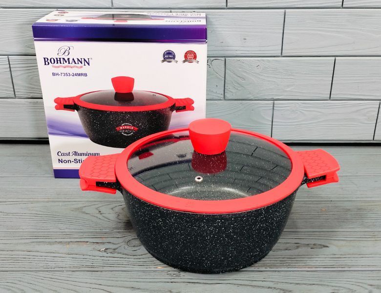 Каструля &mdash; казан 3,9л / 24см Bohmann BH-7353-24MRB з мармуровим покриттям / Каструля з антипригарним покриттям BH-7353-24MRB фото
