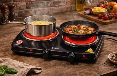 Настольная инфракрасная плита на 2 конфорки Domotec MS-5852 двухконфорочная электроплита для всех видов посуды 5852 фото