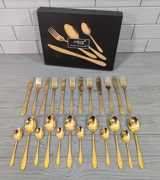 Набір столових предметів A-Plus 1421 Gold, ложки, виделки та ножі 24 шт 1421-Gold фото