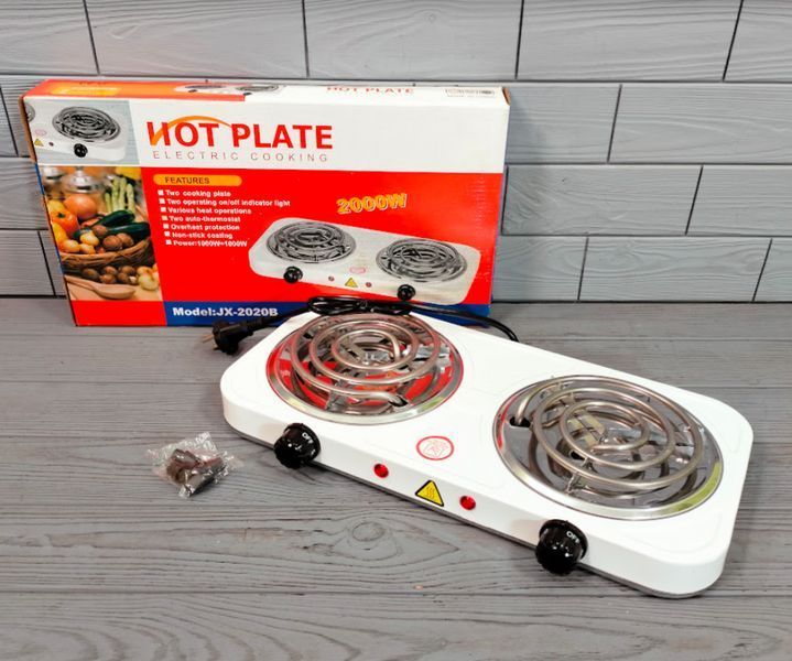 Двухконфорочная электрическая плита переносная SHot Plate JX-2020B 2000W / Спиральная электроплитка настольная JX-2020B фото
