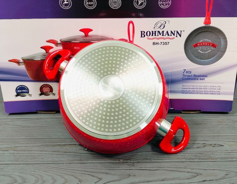 Набор кухонной посуды 7 предметов Bohmann BH-7357 / Набор кастрюль казанов с мраморным антипригарным покрытием BH-7357 фото