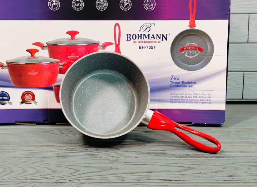 Набор кухонной посуды 7 предметов Bohmann BH-7357 / Набор кастрюль казанов с мраморным антипригарным покрытием BH-7357 фото