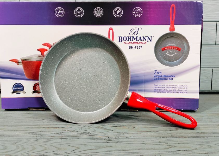 Набор кухонной посуды 7 предметов Bohmann BH-7357 / Набор кастрюль казанов с мраморным антипригарным покрытием BH-7357 фото