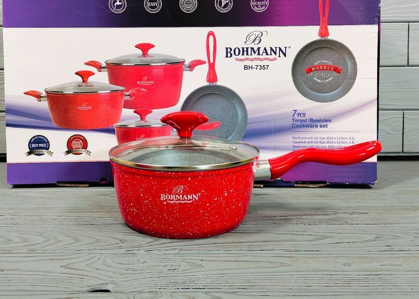 Набор кухонной посуды 7 предметов Bohmann BH-7357 / Набор кастрюль казанов с мраморным антипригарным покрытием BH-7357 фото