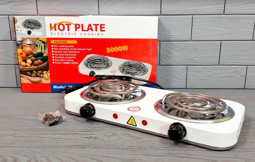 Двухконфорочная электрическая плита переносная SHot Plate JX-2020B 2000W / Спиральная электроплитка настольная JX-2020B фото