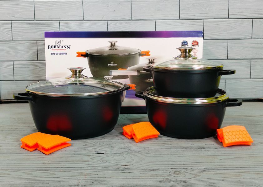 Набор кастрюль 6 предметов Bohmann BH-6016 / Набор казанов с мраморным антипригарным покрытием BH-6016 фото