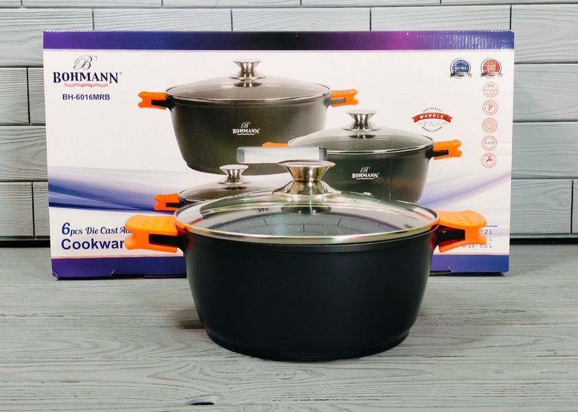 Набор кастрюль 6 предметов Bohmann BH-6016 / Набор казанов с мраморным антипригарным покрытием BH-6016 фото