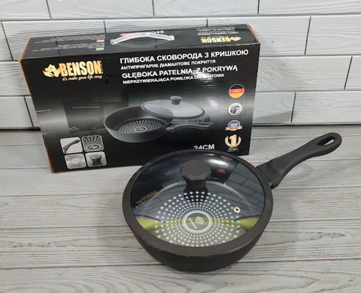 Глубокая сковородка 24 *6,5 см Benson BN-448 2,4 л с алмазным антипригарным слоем BN-448 фото