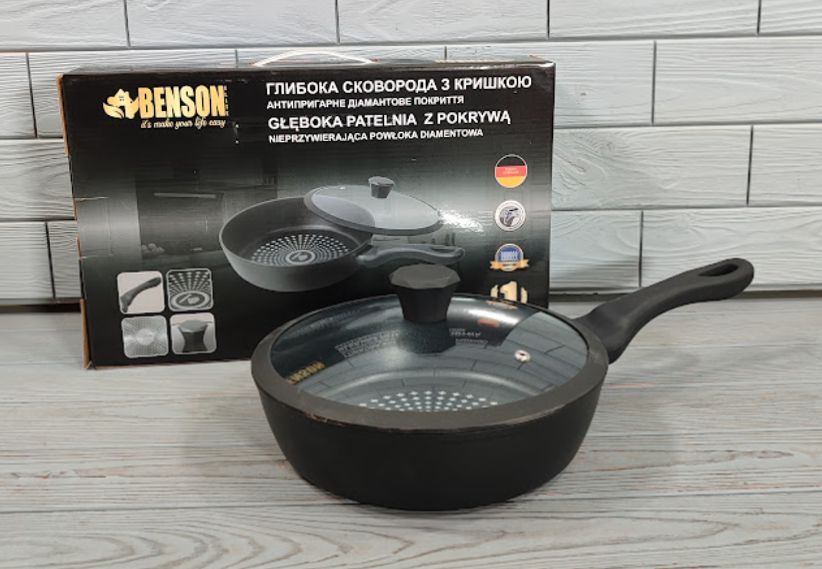 Глубокая сковородка 24 *6,5 см Benson BN-448 2,4 л с алмазным антипригарным слоем BN-448 фото