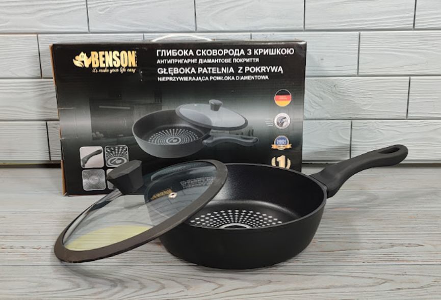 Глубокая сковородка 24 *6,5 см Benson BN-448 2,4 л с алмазным антипригарным слоем BN-448 фото