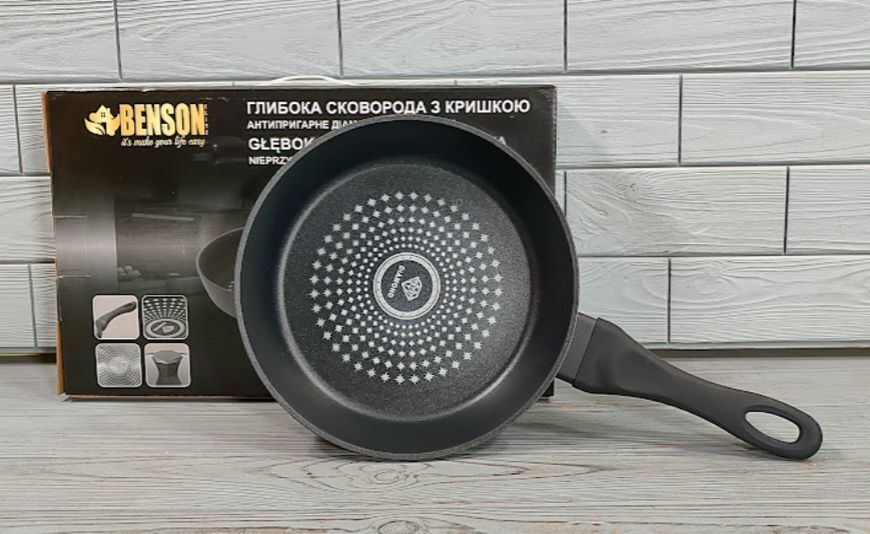 Глубокая сковородка 24 *6,5 см Benson BN-448 2,4 л с алмазным антипригарным слоем BN-448 фото