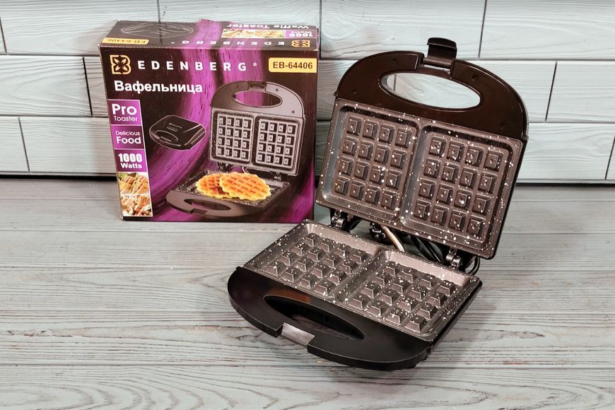 Вафельниця електрична 1000 Вт для бельгійських вафель Edenberg EB-64406 з&nbsp;антипригарним покриттям EB-64406 фото