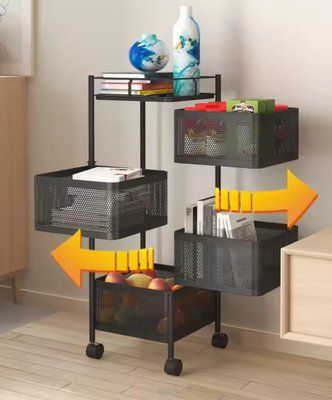 Етажерка &mdash; кошик універсальний 4 яруси на коліщатках Cube 27*27*64 см/ Кухонний органайзер R88692-BL R88692-BL фото
