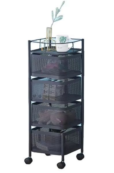 Этажерка - корзина универсальная 4 яруса на колесиках Cube 27*27*64см / Кухонный органайзер R88692-BL R88692-BL фото