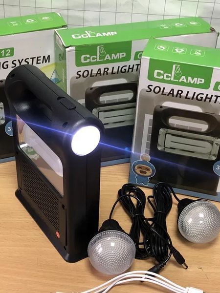 Фонарь кемпинговый с функцией Power Bank и солнечной панелью + 2 лампочки CL-12 / Мощный фонарик аварийный CL-12 фото