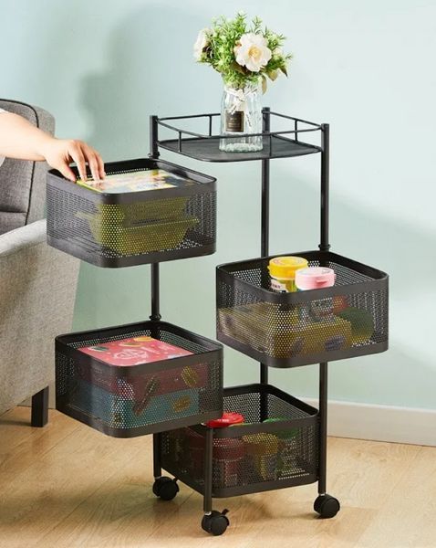 Этажерка - корзина универсальная 4 яруса на колесиках Cube 27*27*64см / Кухонный органайзер R88692-BL R88692-BL фото