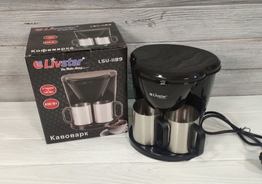 Кофеварка капельная Livstar LSU-1189 + 2 чашки (Нержавеющая Сталь) 650 Вт / Кофемашина LSU-1189 фото